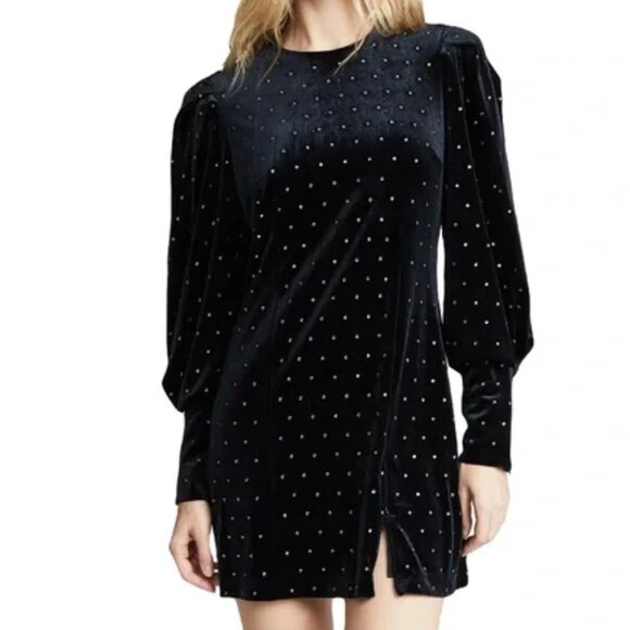 Rebecca Minkoff Black Gwen Rhinestone Studded Velvet Dress Size 2 NWT - Picture 4 of 8